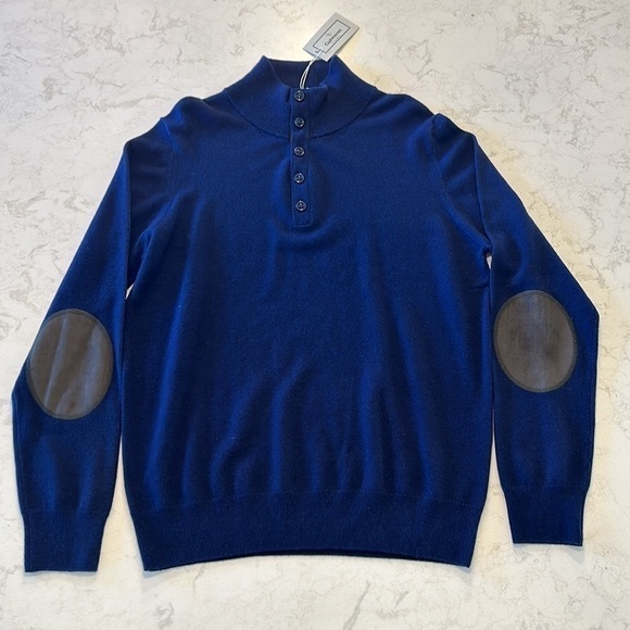 Cashmeren Premium Quality Men’s Large Navy 100% Cashmere Sweater Elbow Patches - Picture 4 of 16